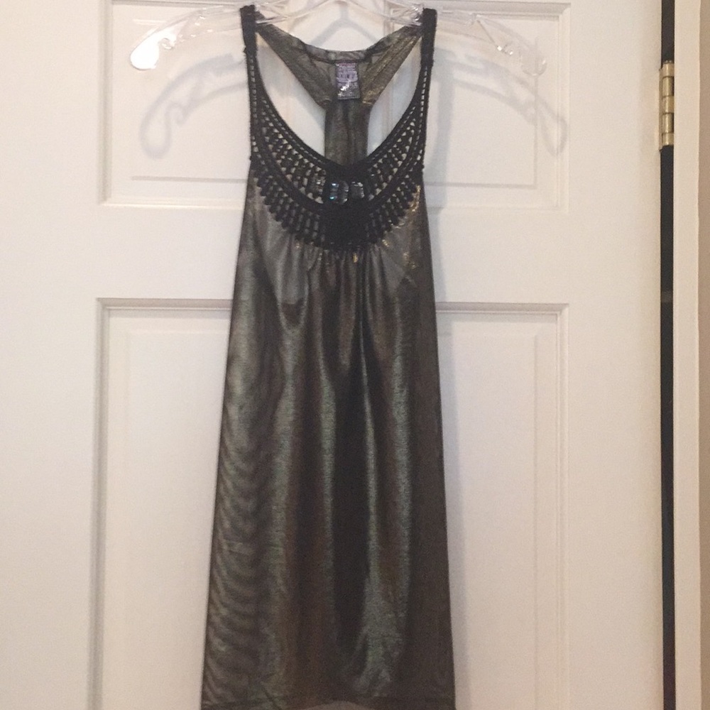 Free People Black/Gold Jeweled/Knit Tank Top-S-